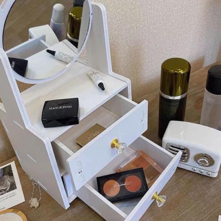 Bàn Trang Điểm Mini 2 Tầng Có Gương Mèo Hello Kitty Để Phòng Ngủ - Nhỏ Gọn Đựng Mỹ Phẩm (Hàng loại 1)