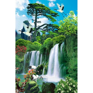 Tranh dán tường 3D sơn thủy khổ dọc - thác nước (Kích thước theo yêu cầu)