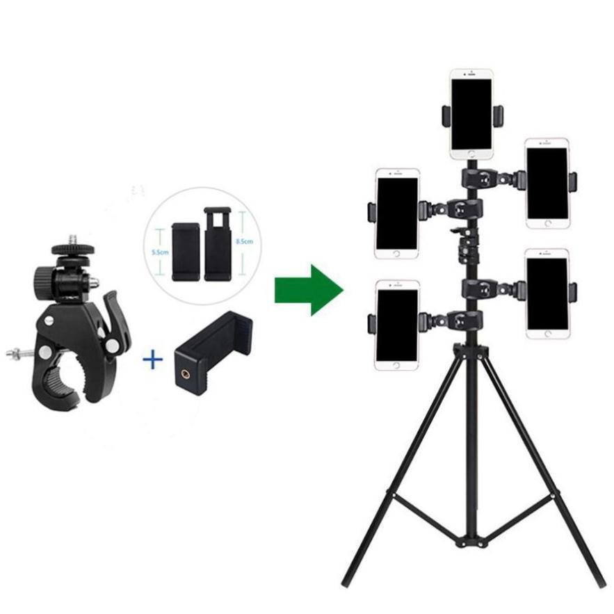 Giá đỡ kẹp điện thoại gắn vào tripod hỗ trợ livestream,live quay phim nhiều máy cùng lúc