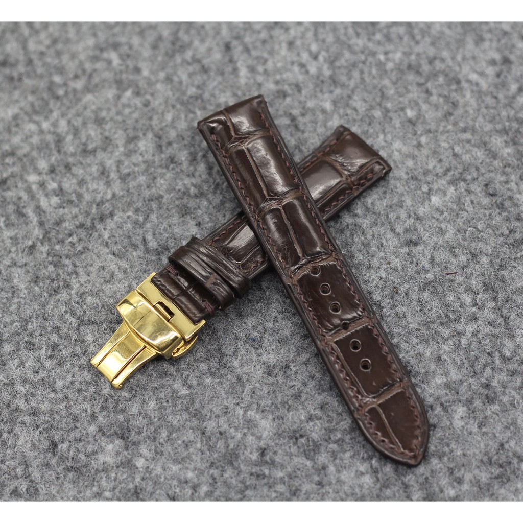 Dây da khóa bướm gập, dây da đồng hồ Handmade màu Nâu khóa bướm gập ,BH 6 THÁNG, tặng kèm tool tháo+chốt