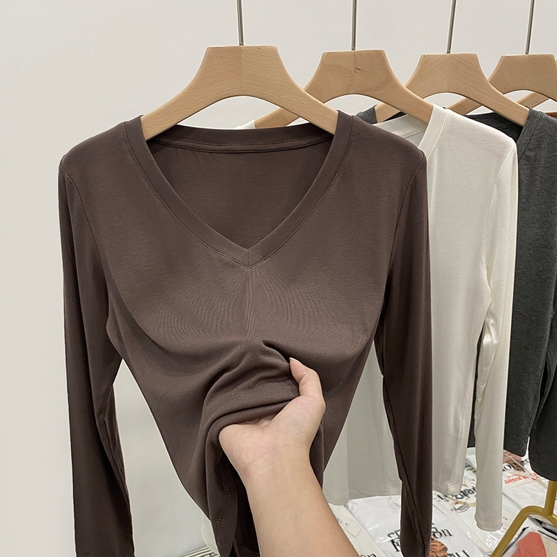 Áo Thun Cotton Modal Mỏng Cổ V Dài Tay Thoải Mái Thân Thiện Với Da Dành Cho Nữ 55643