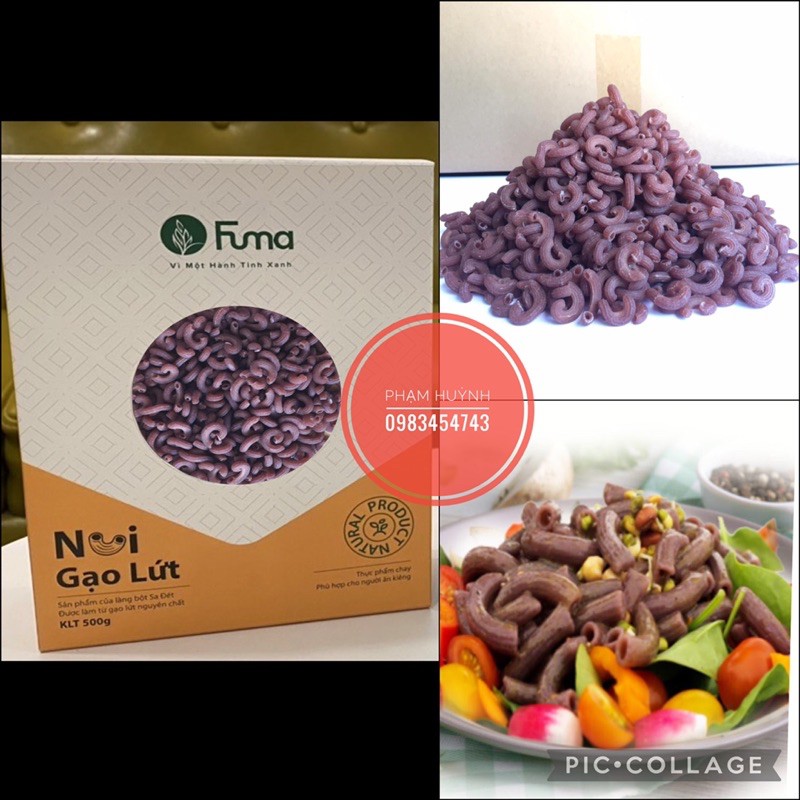 Combo Nui gạo lứt + Nui ngũ sắc Fuma, mỗi hộp 500gr, đặc sản Sa Đéc, dùng ăn kiêng, ăn chay, thực dưỡng, eat clean