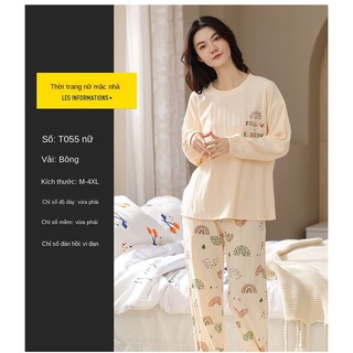Bộ đồ ngủ 100% cotton tay dài nhiều size cho nữ mặc vào mùa đông