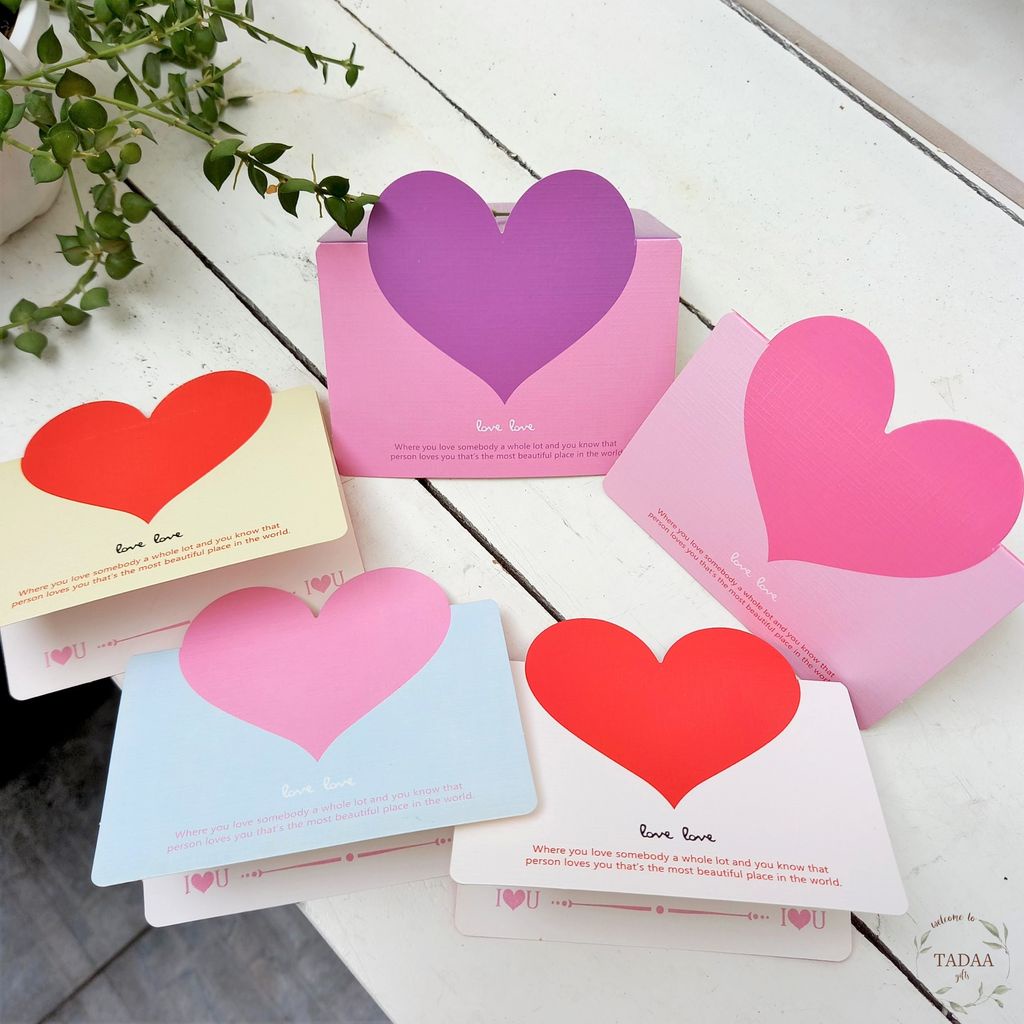 Thiệp trái tim ghi lời chúc, thiệp mini, thư cảm ơn dễ thương màu pastel cute