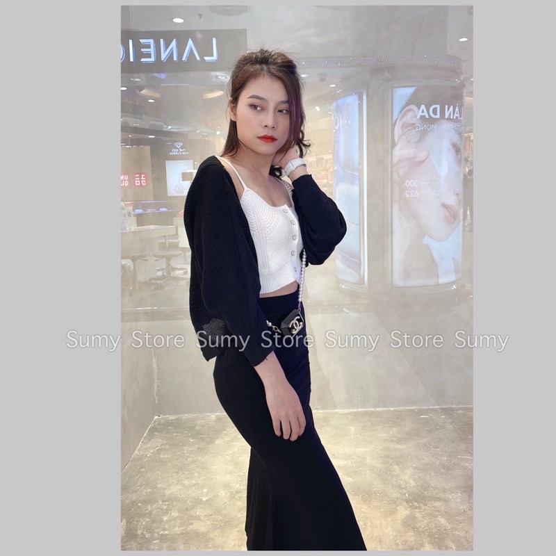 Áo khoác cardigan đen len mỏng mặc bốn mùa thiết kế tiểu thư sang chảnh đi chơi đi làm thời trang nữ SumyStore