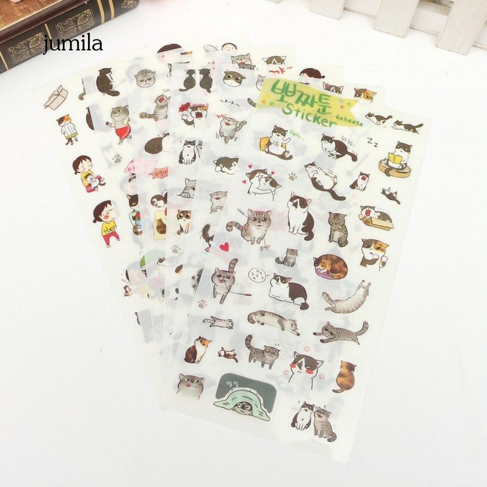 Set 6 tấm hình dán trang trí nhật ký hình về mèo đáng yêu