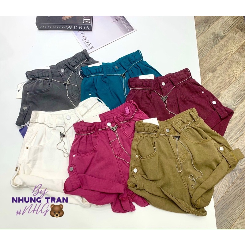 Quần sooc trơn xắn gấu kèm xích PD (hàng QC )