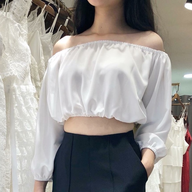 áo crop top satin tay dài