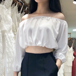 áo crop top satin tay dài