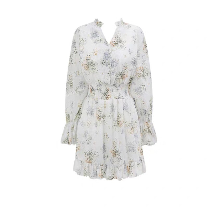 Đầm hoa tay dài dáng ngắn voan hoa vintage Hàn Quốc, Váy hoa nhí cổ tim ulzzang nhún eo Hàn Quốc V05 - Peyy Clothing | BigBuy360 - bigbuy360.vn