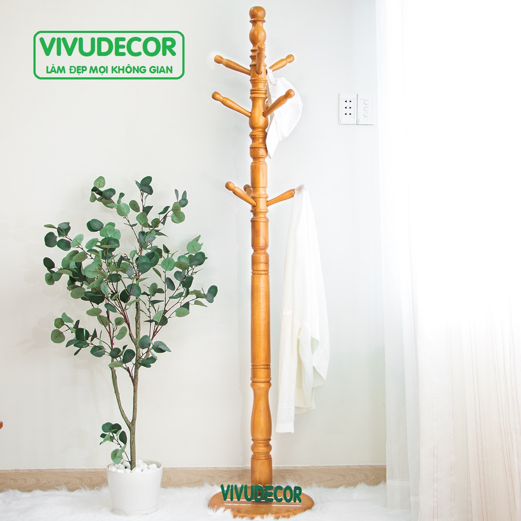 Cây Treo Quần Áo 100% Gỗ Tự Nhiên Vivudecor, Cây Treo Đồ PQ 9 Nhánh Lắp Ráp Xuất Khẩu Hàn Quốc.