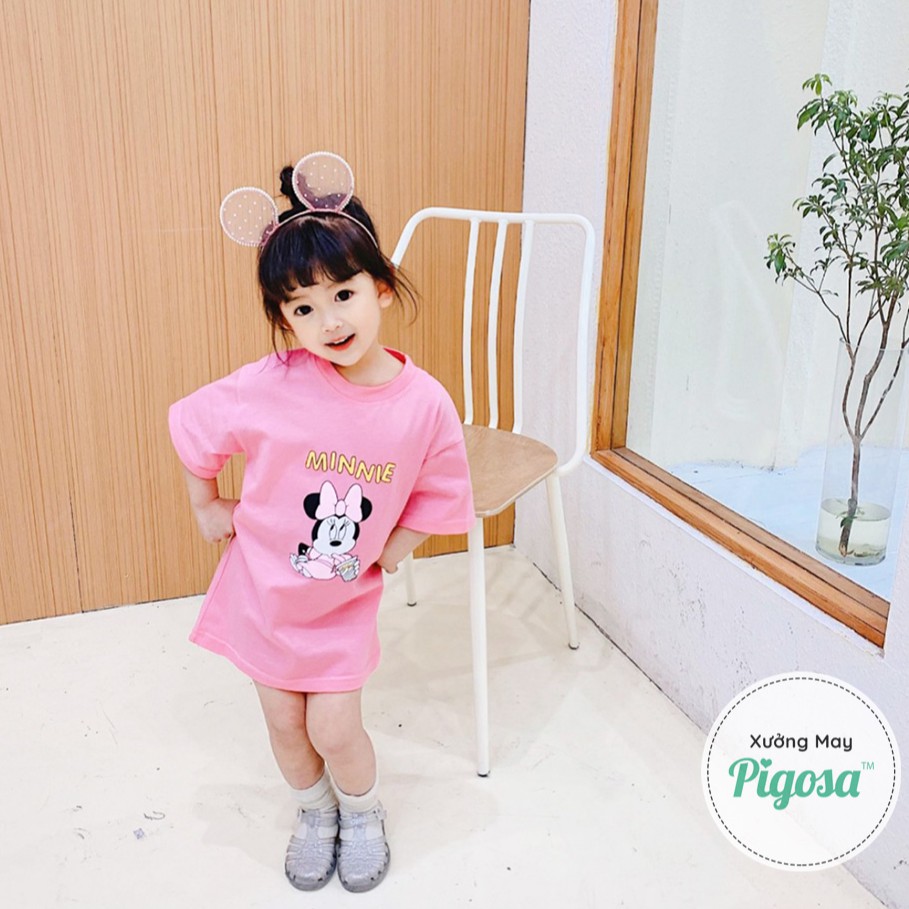 [XẢ KHO] Đầm Ngắn Tay Cho Bé Gái Chất Thun Cotton In Hình Minny Đáng Yêu - HAPY TN529