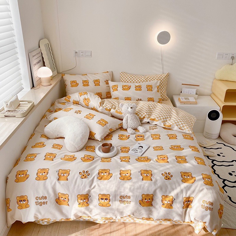Bộ Chăn Ga Gối Cotton Living - 100% Cotton Mềm Mịn , Thoáng Mát Hoạ Tiết Siêu Yêu
