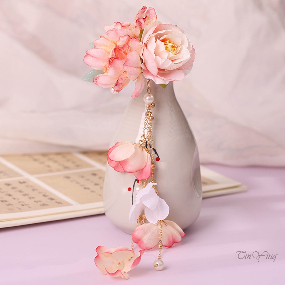 GETNOIVAS Trâm Cài Tóc Đính Hoa Và Tua Rua Phong Cách Trung Hoa Thời Trang