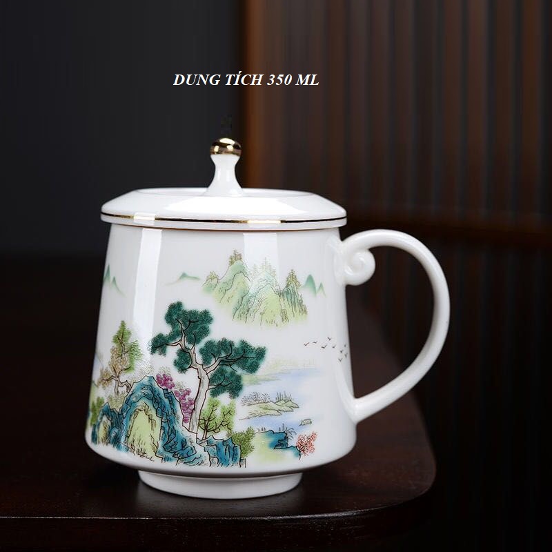 Ly cốc sứ pha trà có nắp đậy dung tích 350 ml