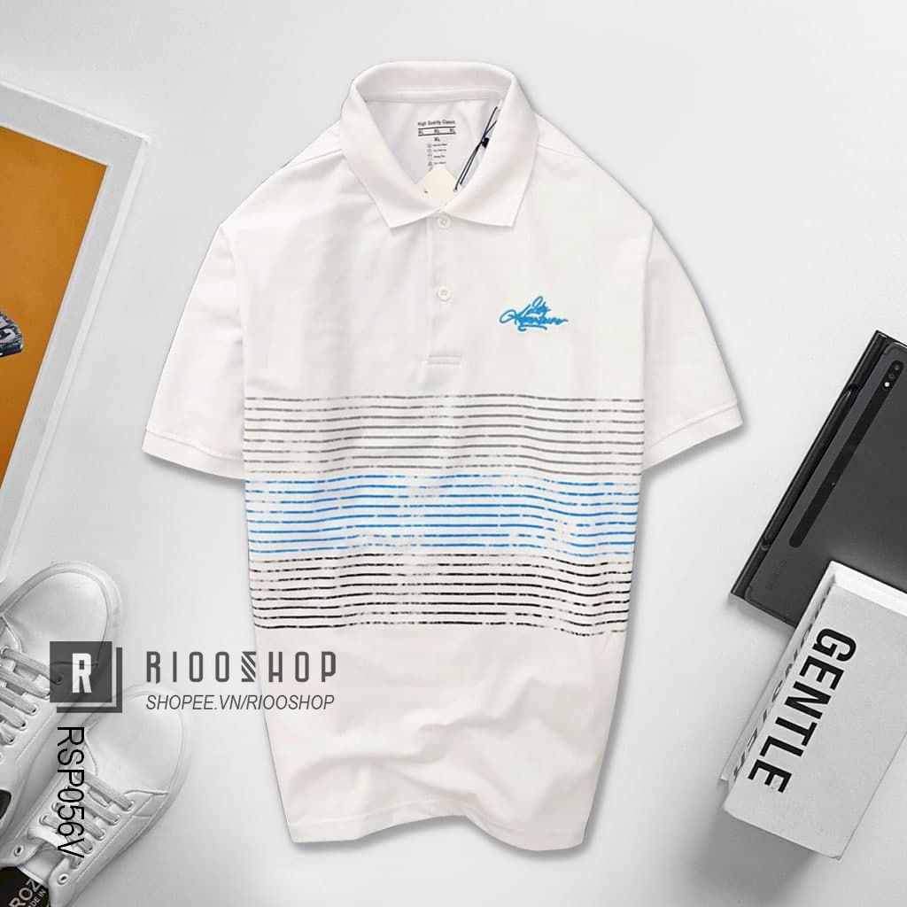 Áo thun nam polo đẹp thân phối kẻ sọc ngang Adventure RSP056AV - Áo phông nam có cổ Riooshop | BigBuy360 - bigbuy360.vn
