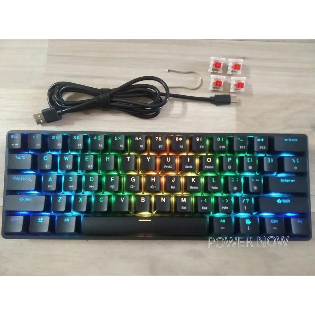 Bàn Phím Cơ Không Dây 61 Phím Hotswap A61 Led RGB. Bluetooth 5.0/ Có Dây. Thay nóng Switch tiện lợi. Chính Hãng Alexs.