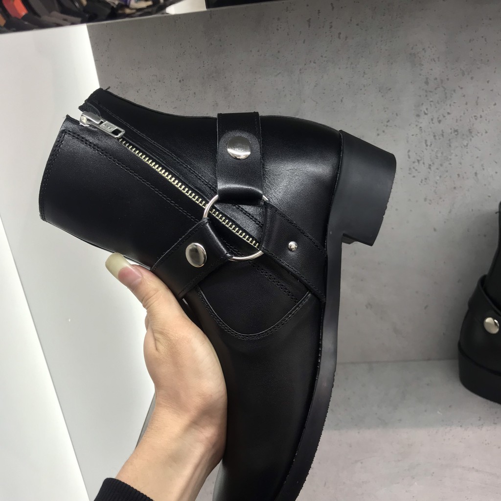 [Free Ship] Giày Boots Harness da đen trơn,cổ cao kéo khóa B221_giày bốt nam | BigBuy360 - bigbuy360.vn