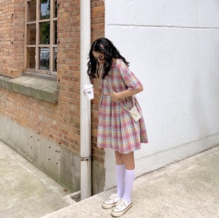 Váy kẻ hồng Ulzzang ( ORDER )