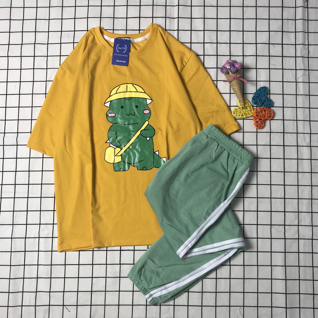 Set Đồ Bộ Quần JOGGER+ ÁO Khủng Long Đội Nón -Lapi VN Vải Thun Cotton Thoáng Mát, Freesize
