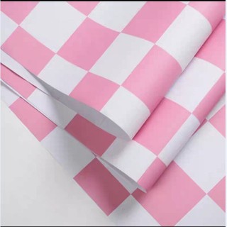 DECAL 1M PVC giấy dán tường khổ 60cm - ô vuông trắng hồng