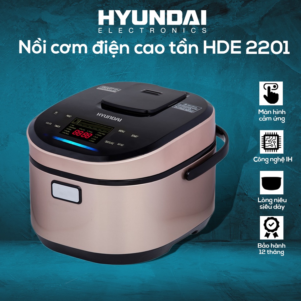 Nồi cơm điện cao tần thương hiệu Hyundai Hàn Quốc 1.5L và 1.8L - Nồi cơm điện cho gia đình, lòng niêu dày, chắc chắn