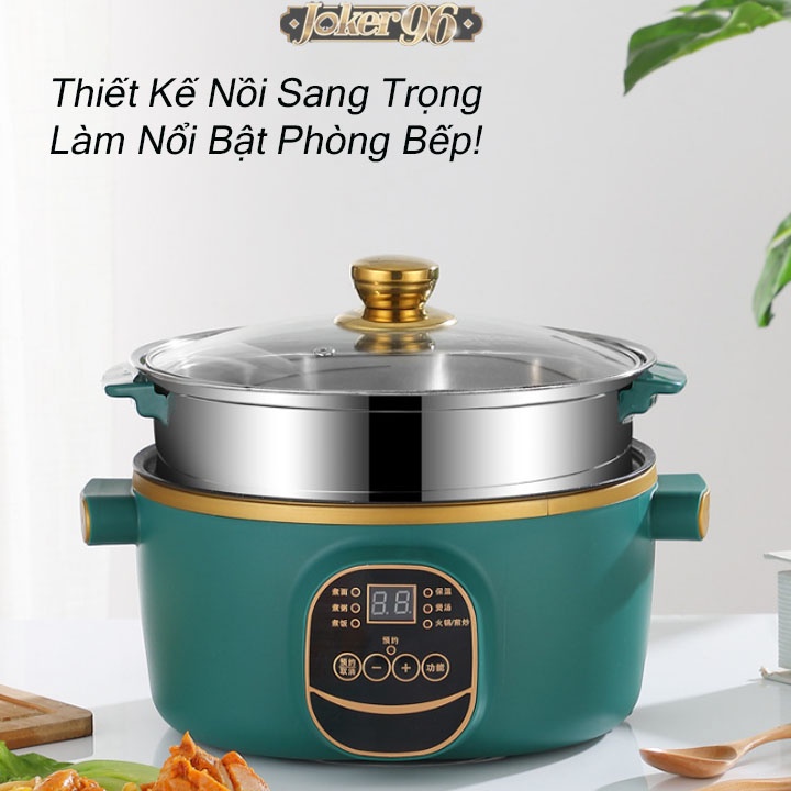 Nồi Điện Shiban Đa Năng Chống Dính 24cm Kèm Giá Hấp Inox, Nồi Cơm Điện, Chiên Xào, Nấu Canh, Hầm Cháo