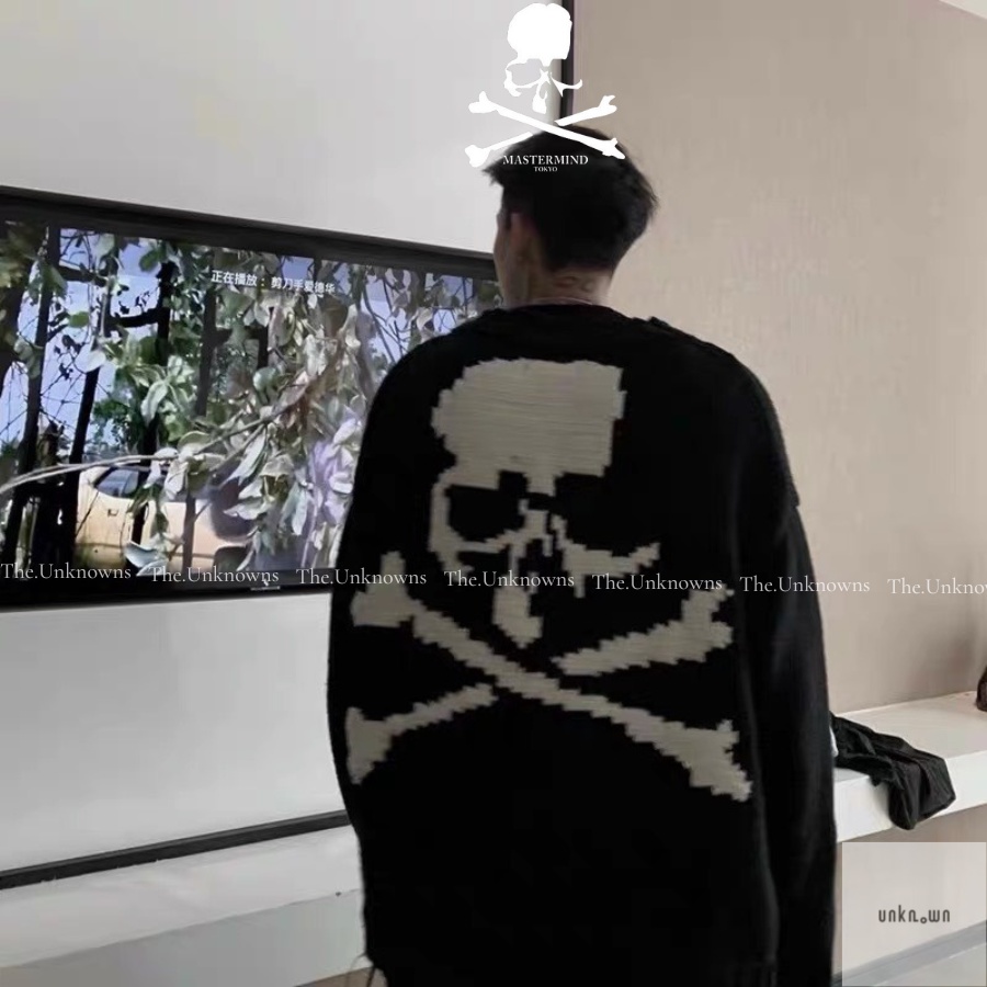 👑👑 -Áo len MASTERMIND WORLD Cashmere Knit Skull Jumper in Black, Áo len unisex Master Mind cao cấp