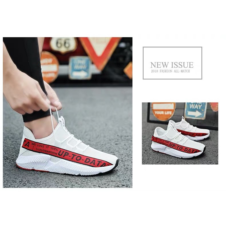 Giày nam, Giày Sneaker nam thể thao , Giày UP-TO-DATA hiên đại mã 6677 (trắng sọc Đỏ)
