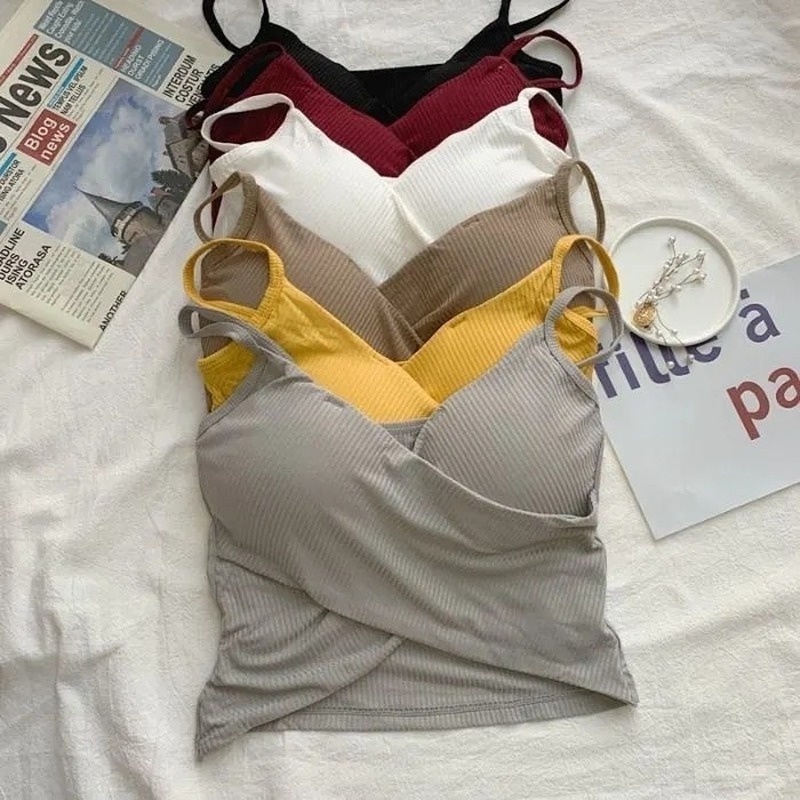 Áo Thun Cotton Ngắn Dây Chéo Màu Sắc Trơn Phong Cách Hàn Quốc Cho Nữ