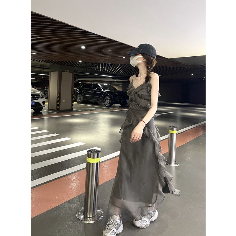 Đầm Chiffon Dáng Dài Màu Xám Thiết Kế Mới Thời Trang Mùa Hè Theo Phong Cách Vintage