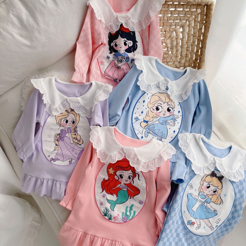 Đầm Ngủ Công Chúa Cổ Búp Bê Phong Cách Hàn Quốc Cho Bé Gái