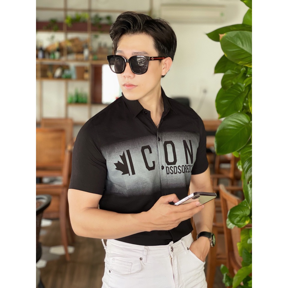 Áo sơ mi nam ngắn tay vải đũi co giãn in chữ 3D sang trọng, năng động, thấm hút mồ hôi VBSHOP016