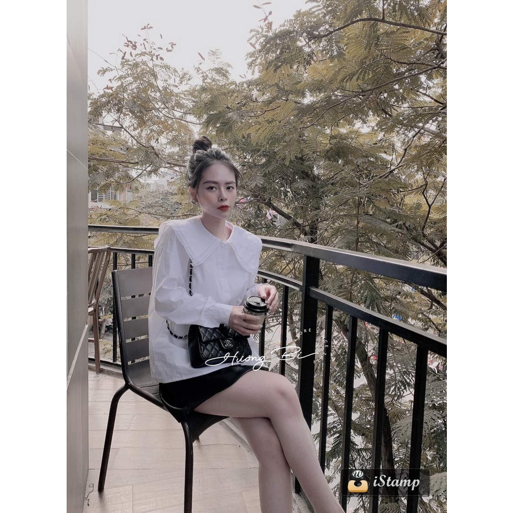 Áo Sơ Mi Trắng Phối Ren Điệu Đà (dáng áo Freesize dưới 55kg mặc đẹp) A079