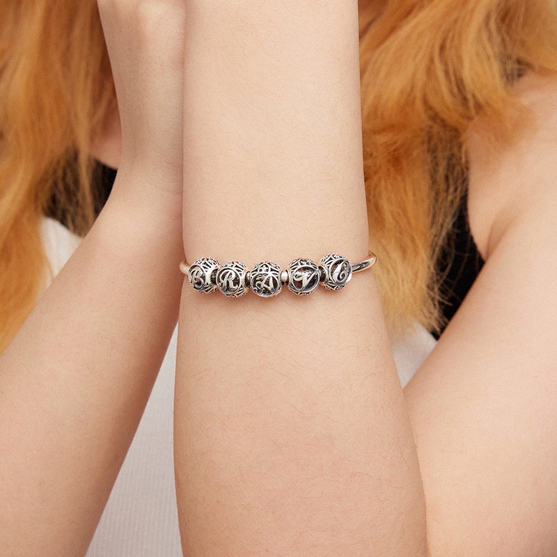 Bamoer Hạt Charm Bạc 925 Đính Hạt chữ cái A~Z Cho Tự Làm Vòng Tay Vòng Cổ Trang Sức Phụ Kiện