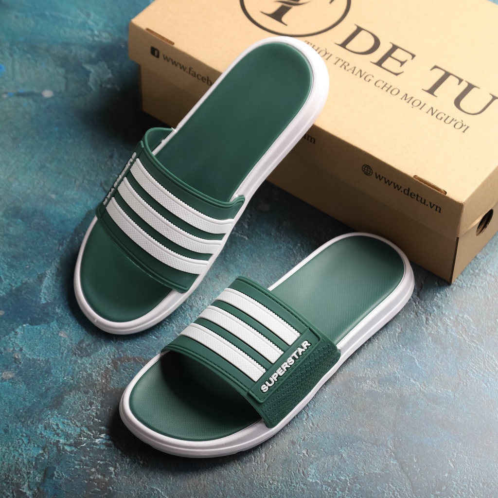 Dép Nam Quai Ngang DETU DNT15 Họa Tiết 3 Sọc màu Xanh Lá