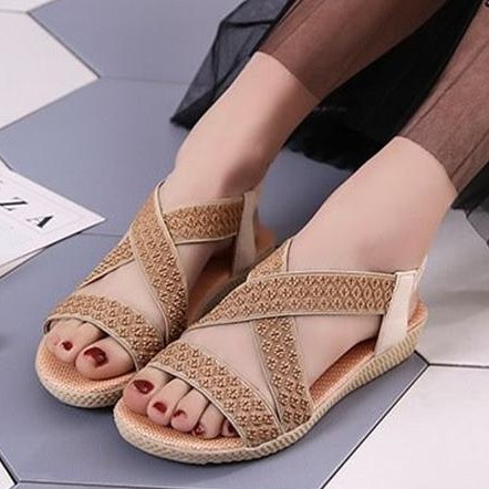 (Bảo hành 12 tháng) Giày sandal nữ quai chéo thêu hoa thổ cẩm cao 3cm - Giày nữ da mềm 2 màu Đen và Kem - Linus LN226