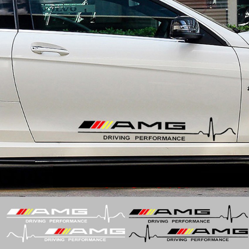 Bộ 2 bên tem dán cánh xe ô tô Sport AMG, Decal dán xe hơi AMG, Dán trang trí cánh cửa xe ô tô diving (Màu Đen)