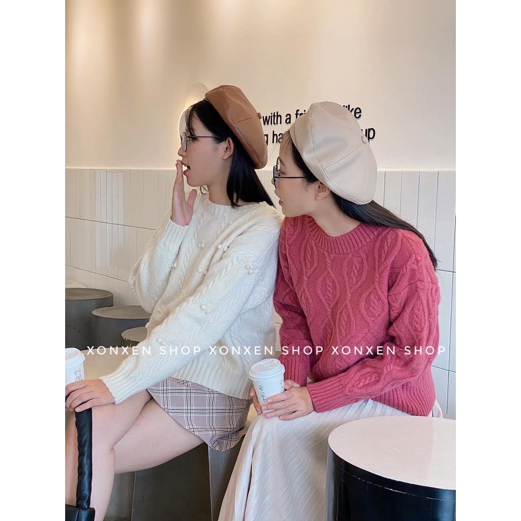 Áo len dài tay Áo len vặn thừng hoạ tiết cherry dễ thương freesize XONXEN 468 LÊ DUẪN ĐÀ NẴNG mã 803079