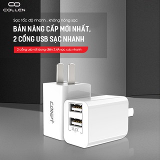 Cục sạc nhanh 2 cổng - Collen - hoàn thiện cao cấp - chip sạc phân luồng - thiết kế chân gập - chống quá nhiệt