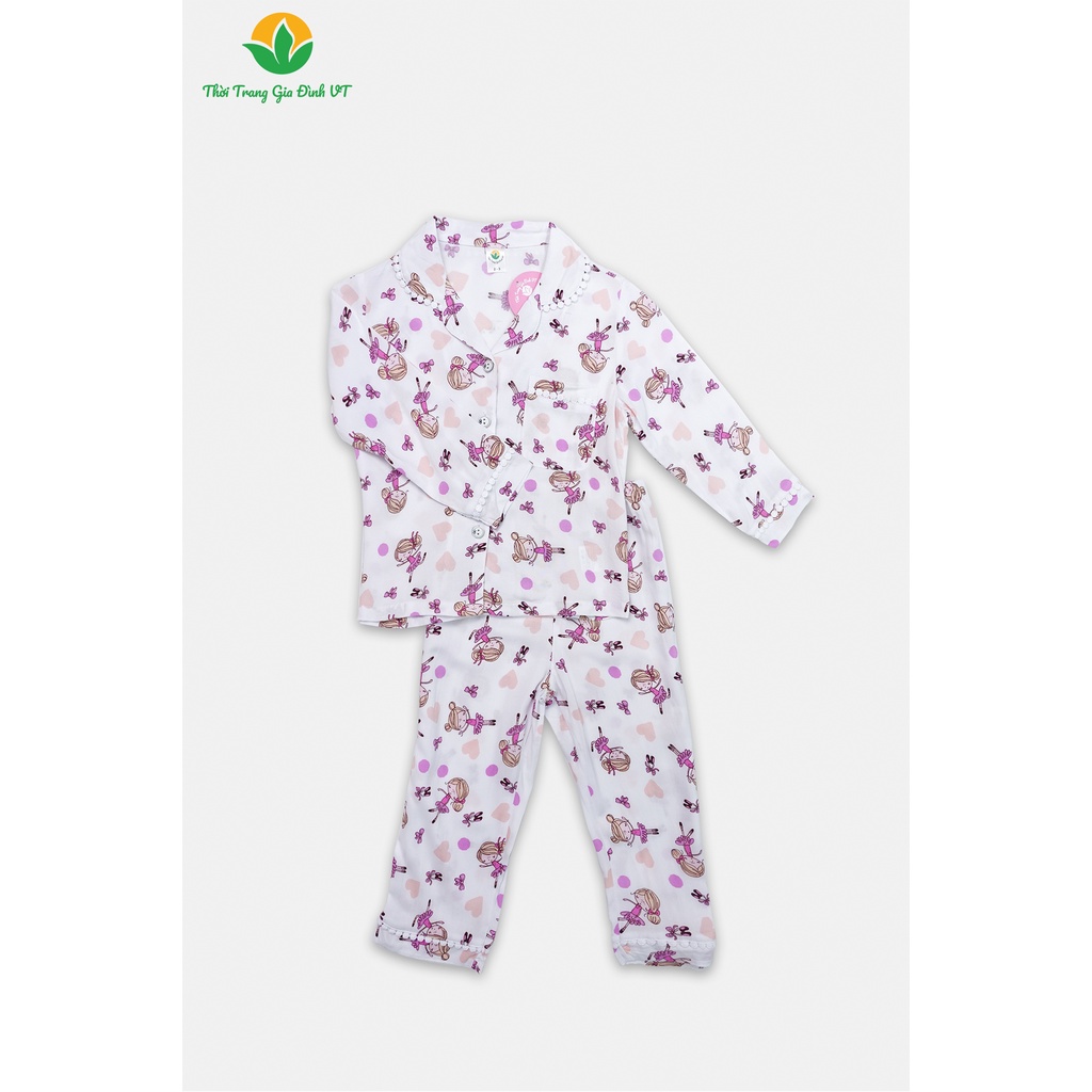 Bộ lanh pijama mặc nhà cho bé gái Việt Thắng, quần dài, áo dài tay - B70.2102