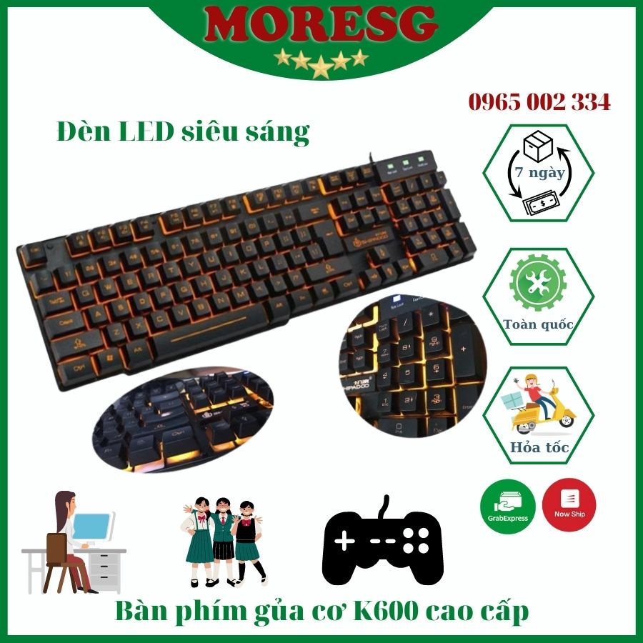 ✔️ Bàn Phím Máy Tính Led K600 Chuyên Game Giả Cơ Rất Nhạy Và Nẩy, Công Nghệ Đèn Led, Bàn Phím Chơi Game Đẹp [BH 1 Đổi 1]