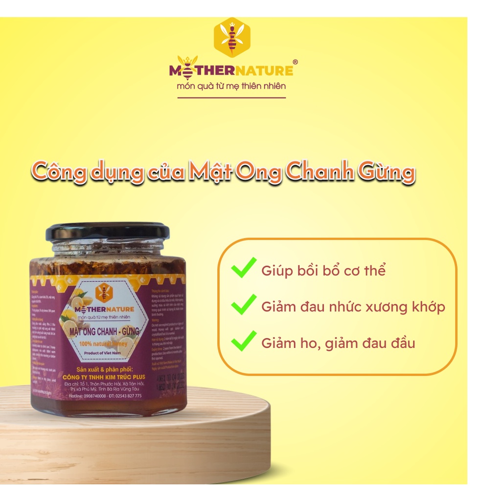 Mật Ong Chanh Gừng Nguyên Chất Mother Nature - Thanh Ngọt, Làm Đẹp Da - 80 ml