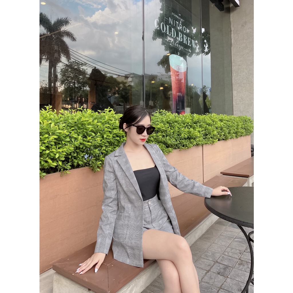 Bộ áo vest kèm quần short kẻ sọc trẻ trung 2 lớp hàng thiết kế cao cấp | BigBuy360 - bigbuy360.vn