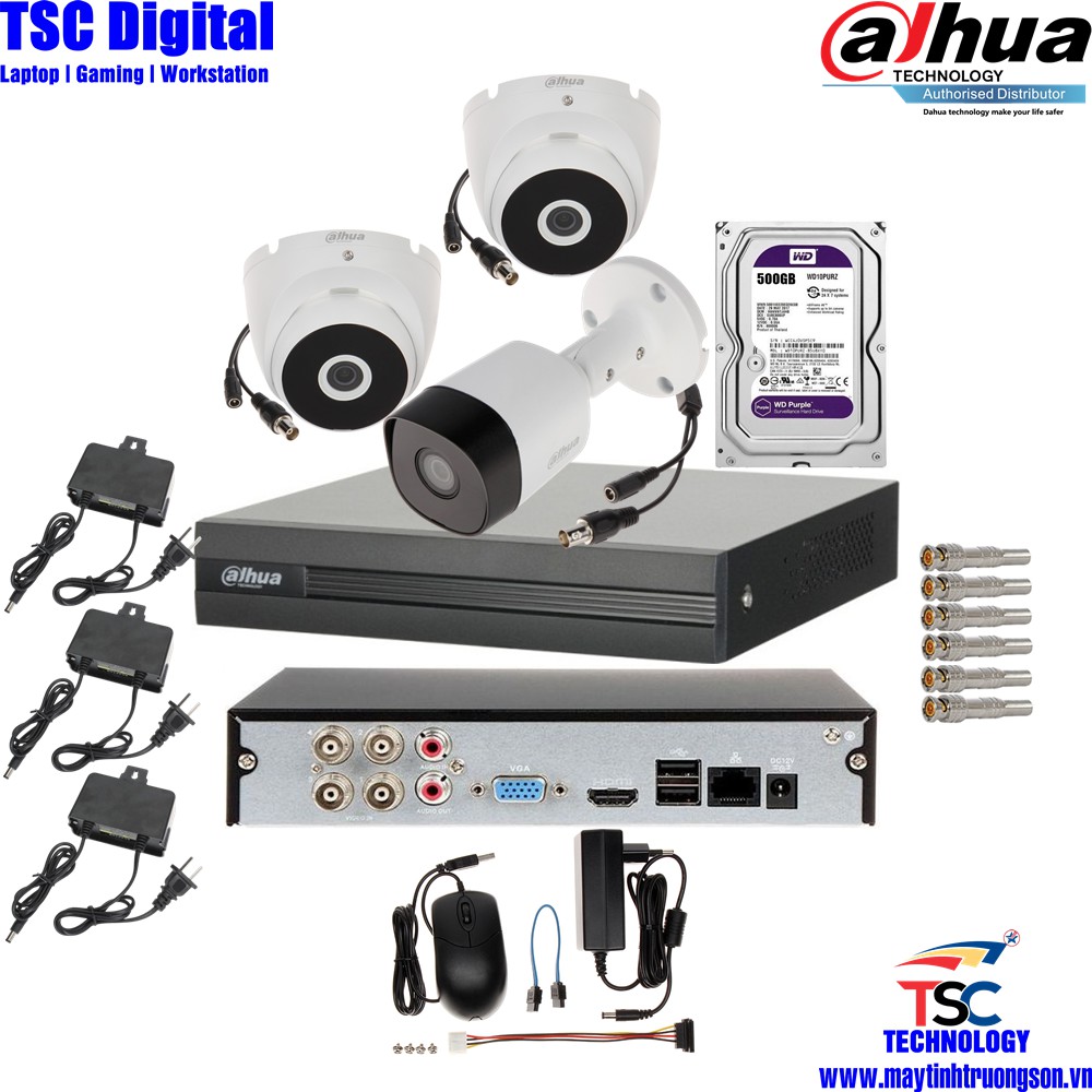 Combo Bộ Camera TSCD41T2D DAHUA 3 Mắt Cam 2M Dahua DSS | Kèm Ổ Cứng Lưu Trữ 2Tb/ 2000Gb