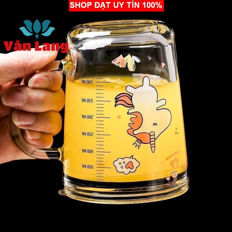 (Loại đẹp) Cốc thuỷ tinh 3in1 400ml có nắp đậy chống tràn, cốc pha sữa cho bé có chia vạch