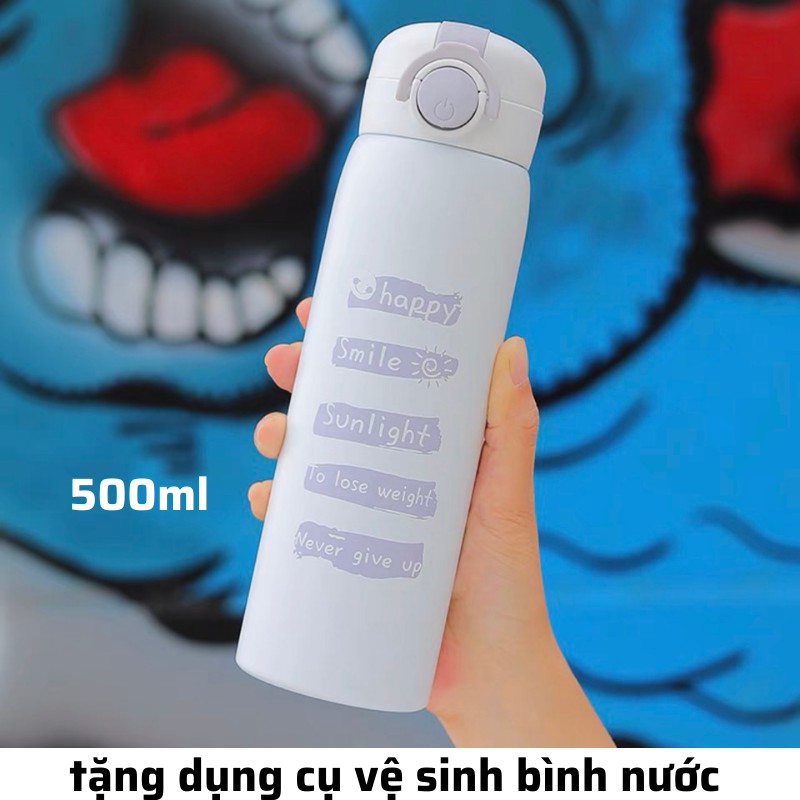 Bình giữ nhiệt INOX 304 phong cách hàn quốc , bình nước có ống hút dung tích 500ml có dây đeo