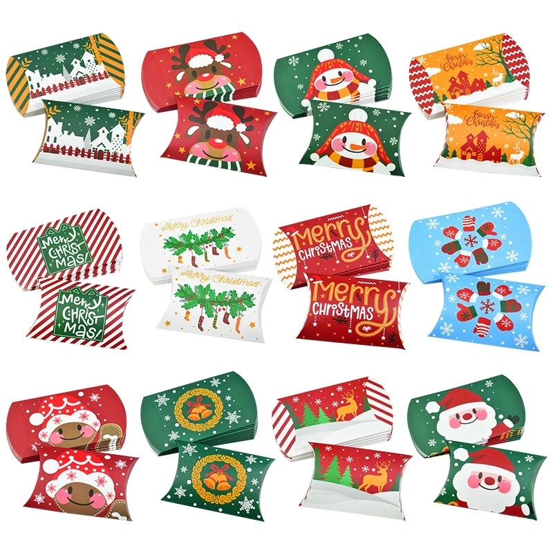 Set 10 Hộp Giấy Kraft Đựng Kẹo / Socola / Bánh Quy Họa Tiết Giáng Sinh / Năm Mới