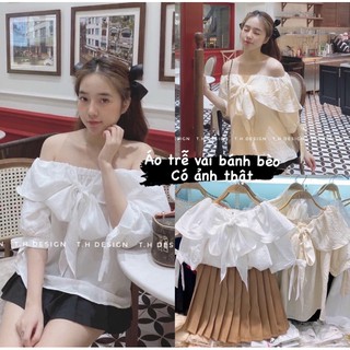 Áo trễ vai bánh bèo siêu xinh - áo trễ vai tiểu thư