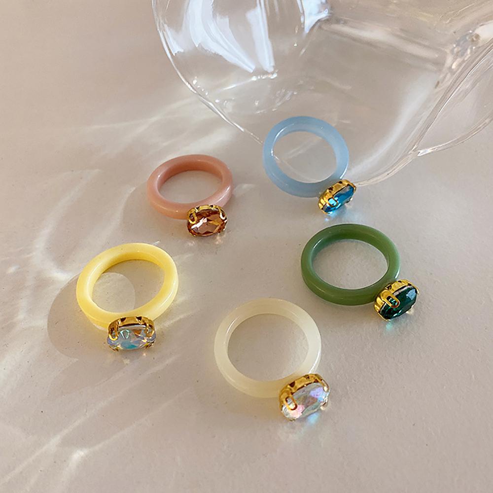FORBETTER Nhẫn Nhựa Resin Màu Sắc Kẹo Ngọt Phong Cách Retro Cá Tính Dành Cho Nữ